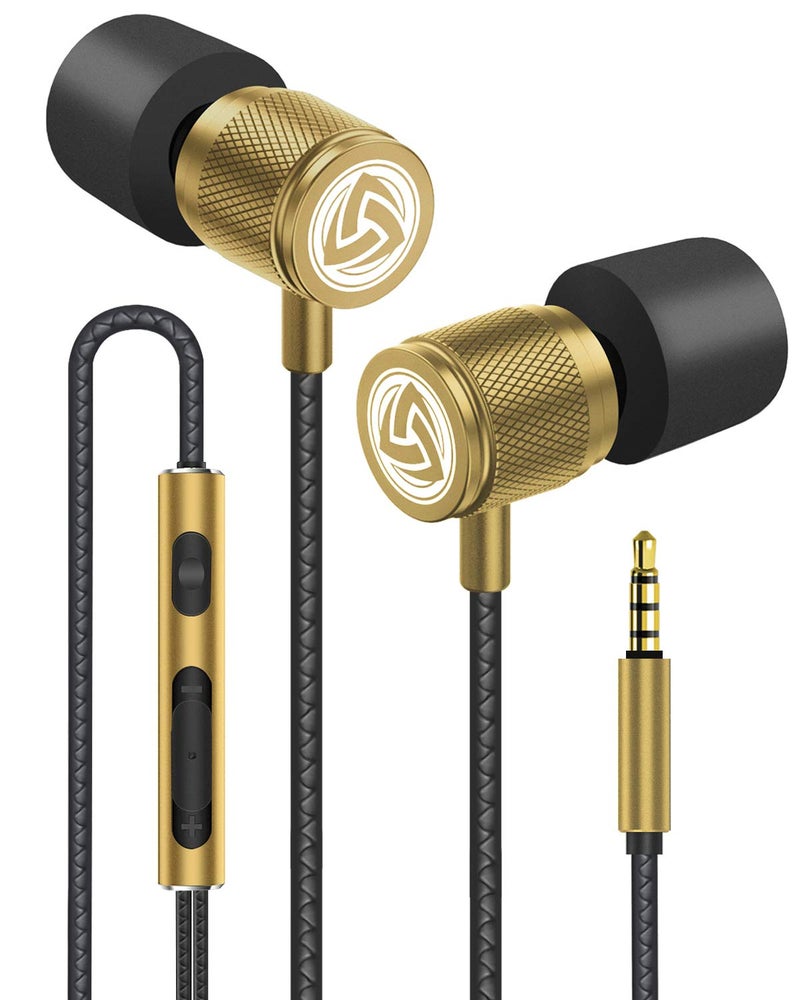 LUDOS Ultra Wired Earbuds in-Ear Headphones, 5 Years Warranty, Earphones with Microphone, Noise Isolating Ear Buds, Memory Foam for iPhone, Samsung, School Students, Kids, Women, Small Ears - Gold - Image 1